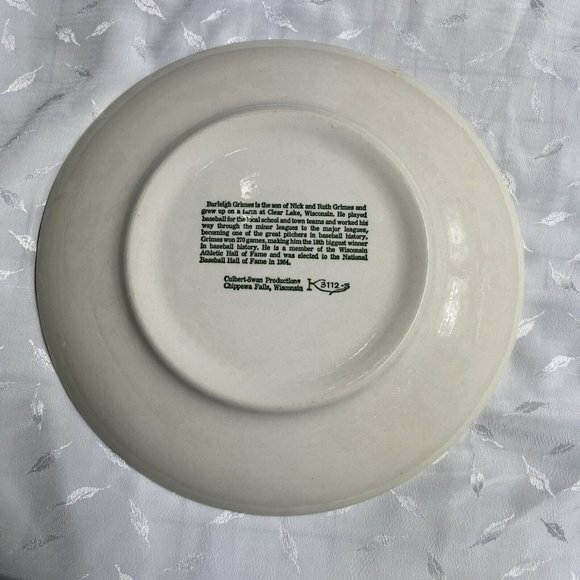 Burleigh A Grimes Pitcher Collectible Plate Clear Lake Wisconsin MLB - Picture 6 of 7